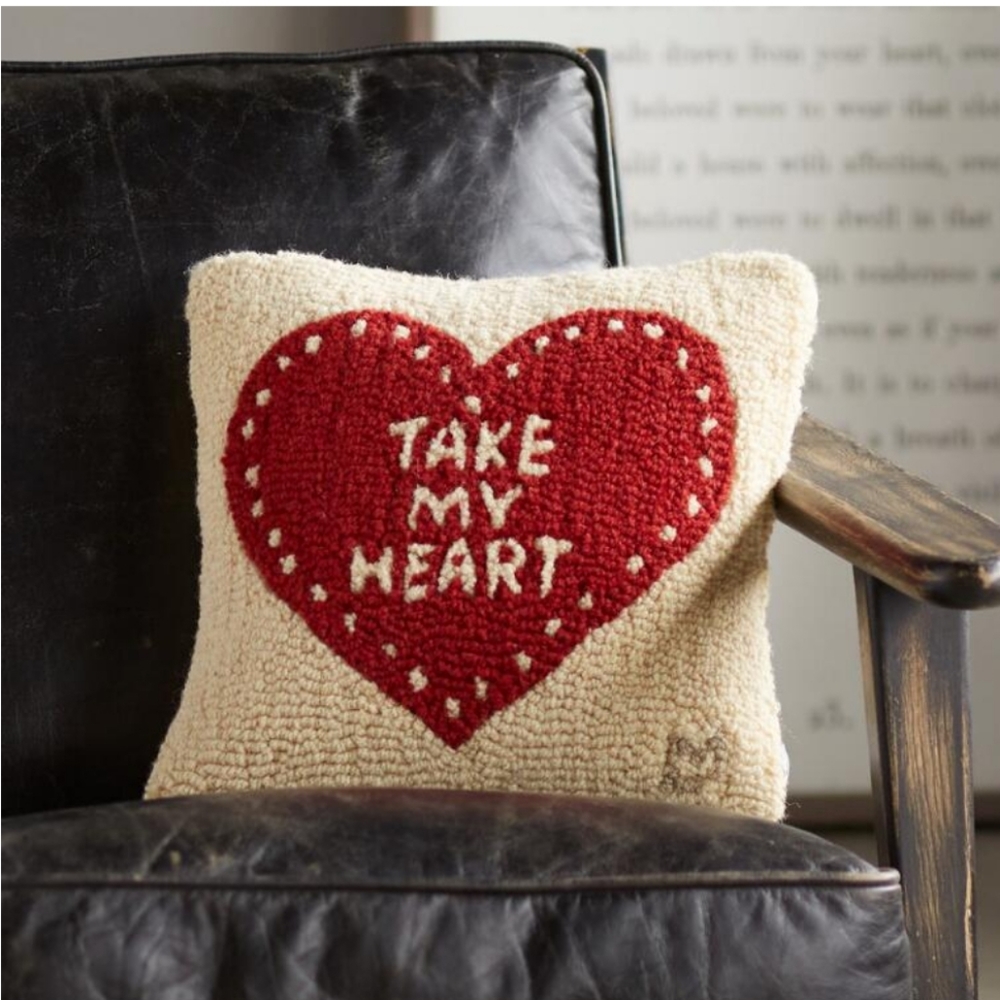 Sundance Hooked Wool "Take my Heart" pillow - red/cream